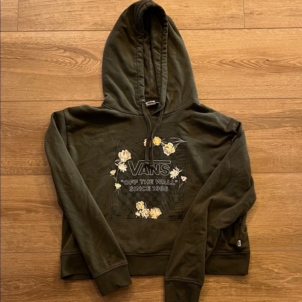 Vans Dark Green Hoodie with Floral Accents